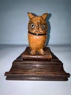 Black Forest snijwerk uil met glazen ogen inktpot - Inktpot, Antiek en Kunst
