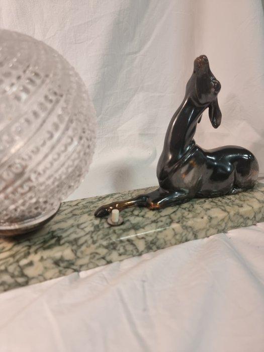 Tafellamp met beeldje - Brons - Bronze Marmor, Antiek en Kunst, Curiosa en Brocante