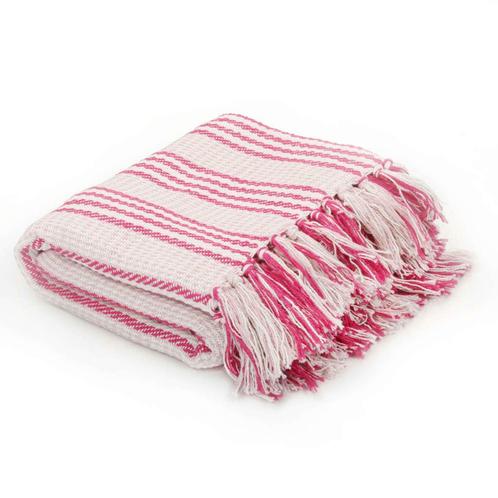 vidaXL Plaid strepen 160x210 cm katoen roze en wit, Huis en Inrichting, Slaapkamer | Bedden, Nieuw, Verzenden