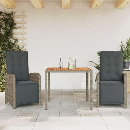 vidaXL 3-delige Bistroset met kussens poly rattan grijs, Tuin en Terras, Tuinsets en Loungesets, Nieuw, Verzenden