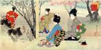 Origineel drieluik met houtsnede - Papier - Miyagawa Shuntei, Antiek en Kunst