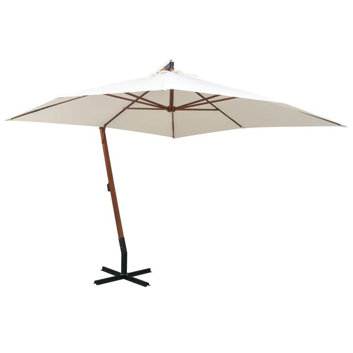 vidaXL Zweefparasol met houten paal 300x300 cm wit, Tuin en Terras, Parasols, Nieuw, Verzenden