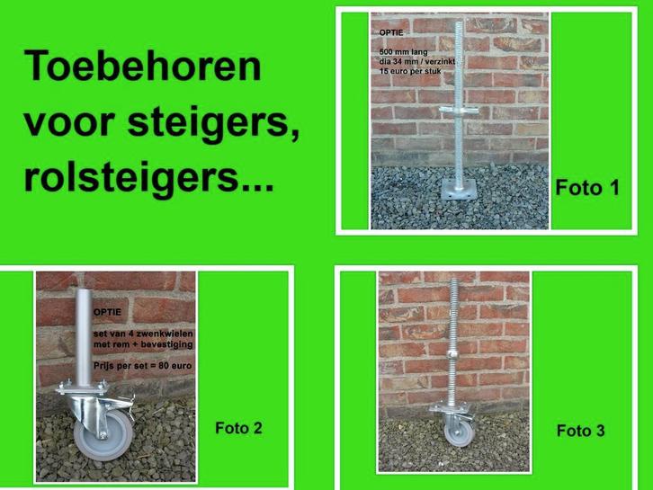 Voetspindels - stellingpoten - steigerwielen voor rolsteiger, Doe-het-zelf en Bouw, Steigers, Gevelsteiger, Nieuw, 5 meter of hoger
