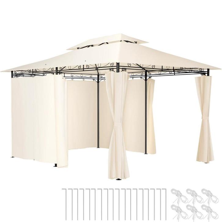 tectake Luxe tuinpaviljoen Emine 4x3m met 6 zijdelen - crème, Tuin en Terras, Partytenten, Verzenden