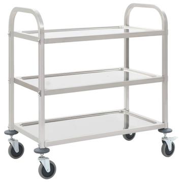 vidaXL Keukentrolley 3-laags 96,5x55x90 cm roestvrij staal, Verzenden