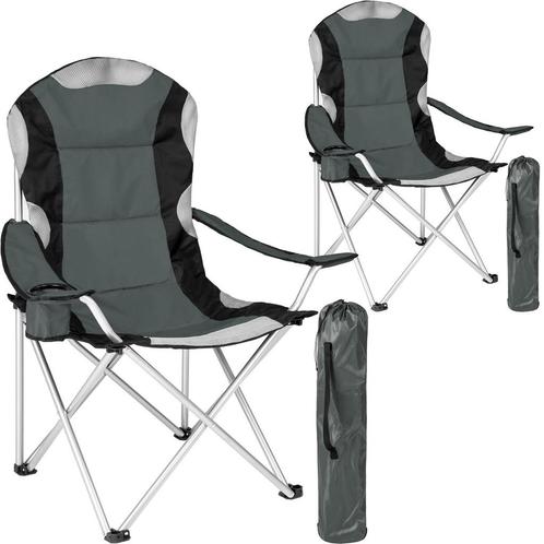 tectake Kampeerstoel bekleed - grijs, Set van 2, Caravans en Kamperen, Kampeeraccessoires, Verzenden