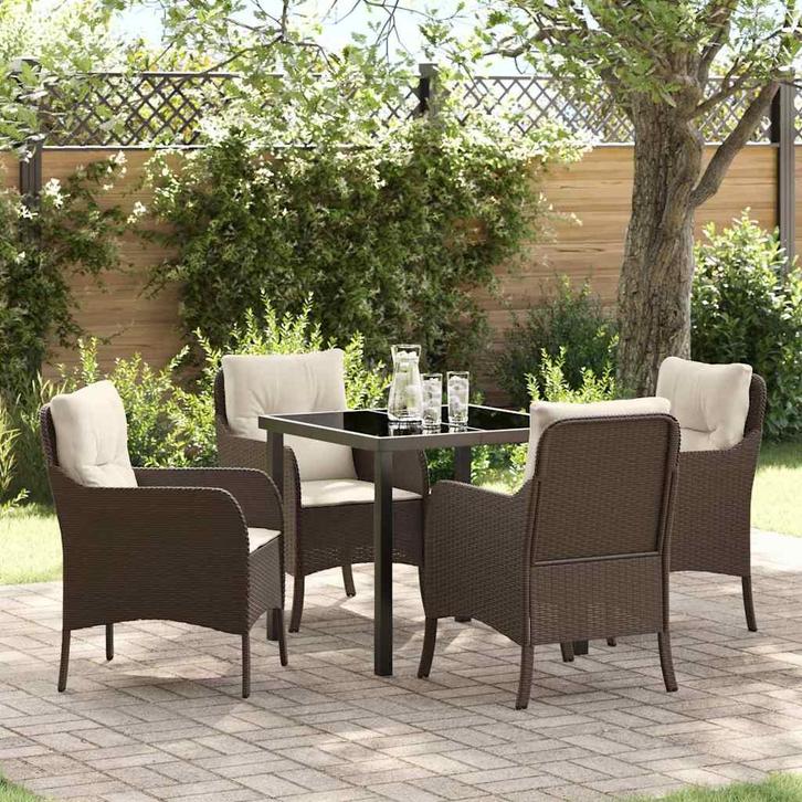 vidaXL Tuin Eettafel Set met kussen 5 pcs Bruin Poly rattan, Jardin & Terrasse, Ensembles de jardin, Envoi