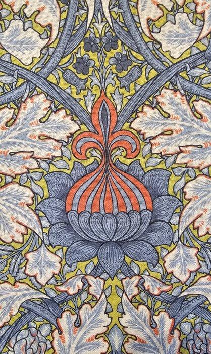 William Morris weefsel damast blauw duif - Realistisch, Antiquités & Art, Tapis & Textile