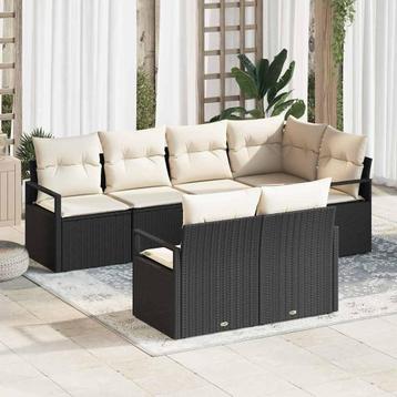 vidaXL Tuinbank Set 7 pcs Zwart Poly rattan, Verzenden