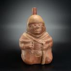 Pre-Columbiaans. Moche Knielende priester keramiek vat Met, Collections, Minéraux & Fossiles
