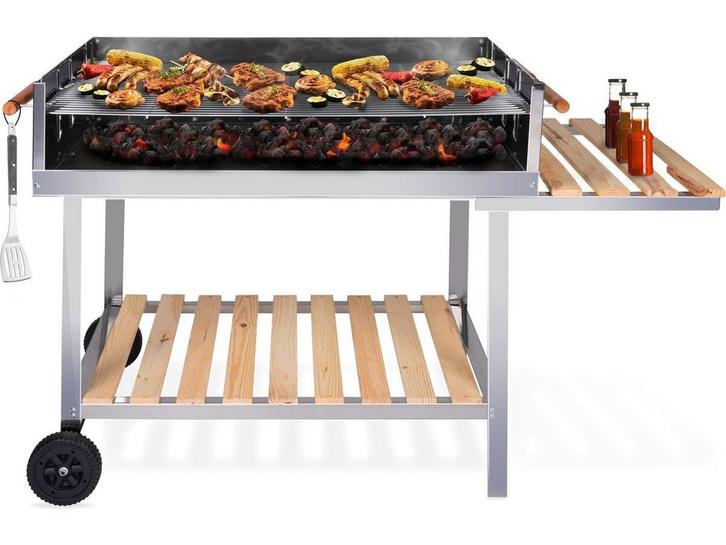 BBQ Collection - Houtskool Barbecue Trolley - RVS 2 Roosters, Tuin en Terras, Houtskoolbarbecues, Zo goed als nieuw, Verzenden