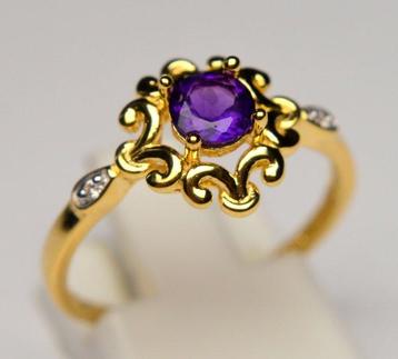 Zonder Minimumprijs - Ring 925 Zilver Amethist - Diamant
