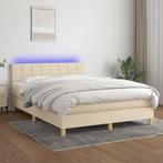 vidaXL Boxspring met matras en LED stof crèmekleurig 140x200, Huis en Inrichting, Slaapkamer | Bedden, Verzenden, Nieuw