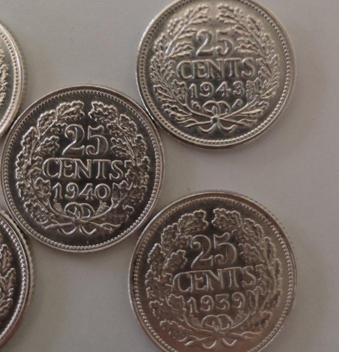 Nederland. Wilhelmina. 25 Cents 1939/1944 met 1943/1944 munt, Postzegels en Munten, Munten | Nederland