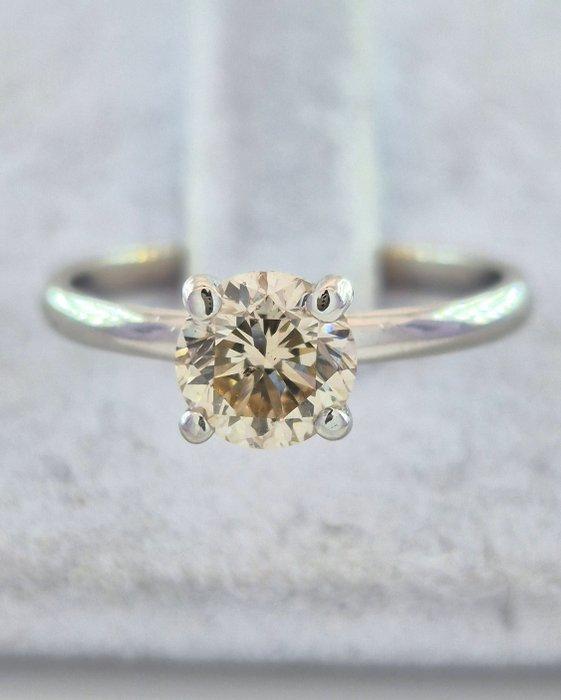 Ring - 14 karaat Witgoud - 1.01ct. tw. Bruin Diamant, Bijoux, Sacs & Beauté, Bagues