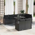 vidaXL Tuinbank Set met kussen 9 pcs Zwart Poly rattan, Tuin en Terras, Verzenden, Nieuw