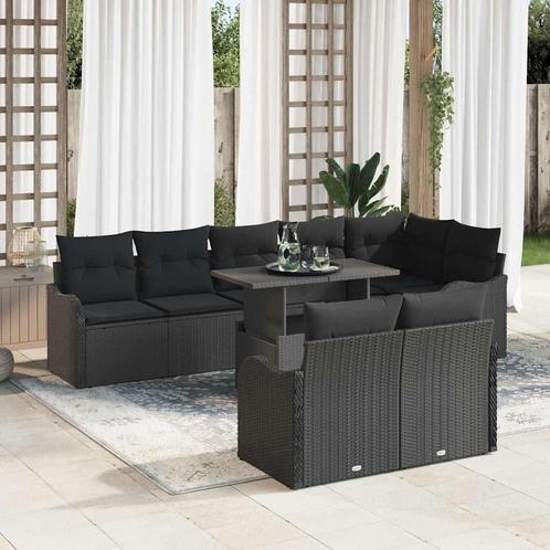 vidaXL Tuinbank Set met kussen 9 pcs Zwart Poly rattan, Tuin en Terras, Tuinsets en Loungesets, Nieuw, Verzenden