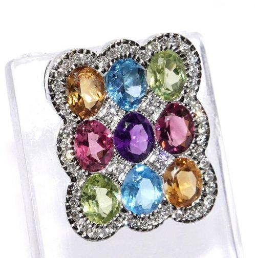Hanger - 18 karaat Witgoud Gemengde edelstenen - Diamant, Handtassen en Accessoires, Antieke sieraden