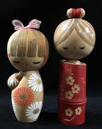 Set van 5 / Gesigneerd / Houten Kokeshi-pop (H:14-18cm) /, Antiek en Kunst