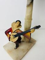 Tafellamp met beeldje - Albast Pierrot tafellamp Muzikant, Antiek en Kunst