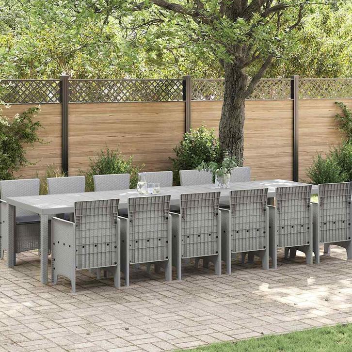 vidaXL Tuin Eettafel Set 13 pcs Lichtgrijs Polt riet, Tuin en Terras, Tuinsets en Loungesets, Nieuw, Verzenden