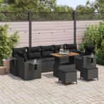 vidaXL 10-delige tuinset met kussens in zwart poly rattan,, Tuin en Terras, Verzenden, Nieuw, Tuinset
