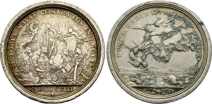 Zilver medaille Schlacht bei Kap Passaro 1718 Habsburg: K..., Postzegels en Munten, Munten | Europa | Niet-Euromunten, België