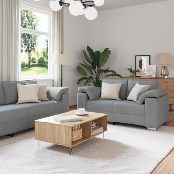 vidaXL Sofa Set van 2 Stukken met Kussens in Lichtgrijs Stof, Verzenden