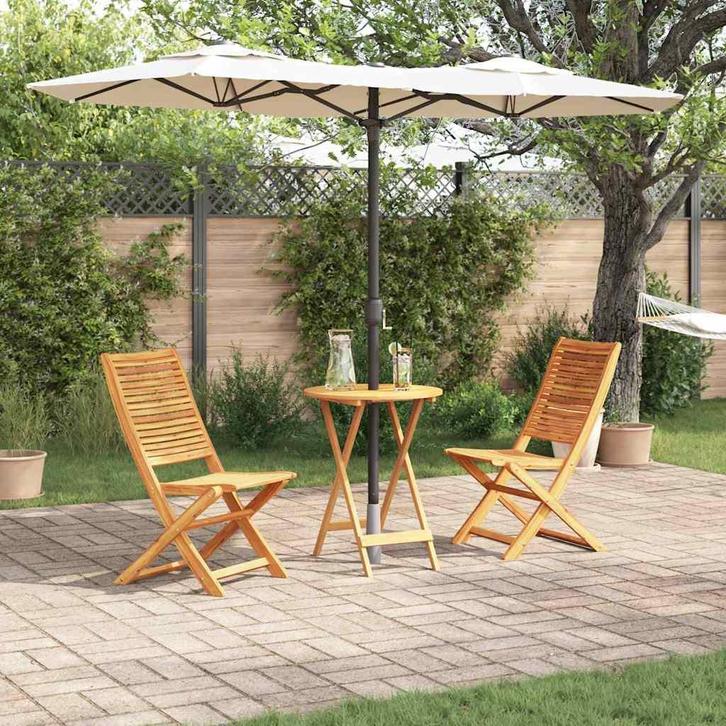 vidaXL Opvouwbare Bistroset 3 pcs Bruin Massief acaciahout, Tuin en Terras, Tuinsets en Loungesets, Nieuw, Verzenden