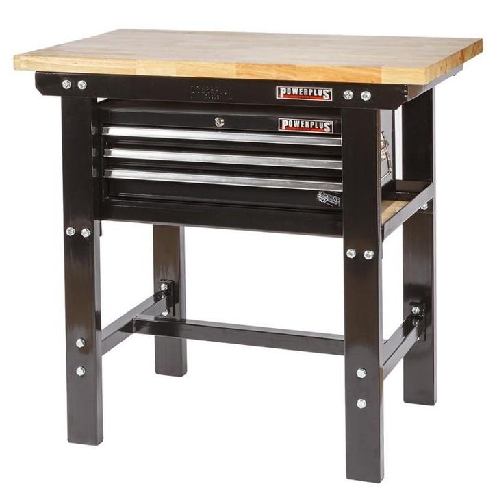 Werkbank 100 cm met hardhouten blad en gereedschapskist -, Doe-het-zelf en Bouw, Werkbanken, Ophalen of Verzenden