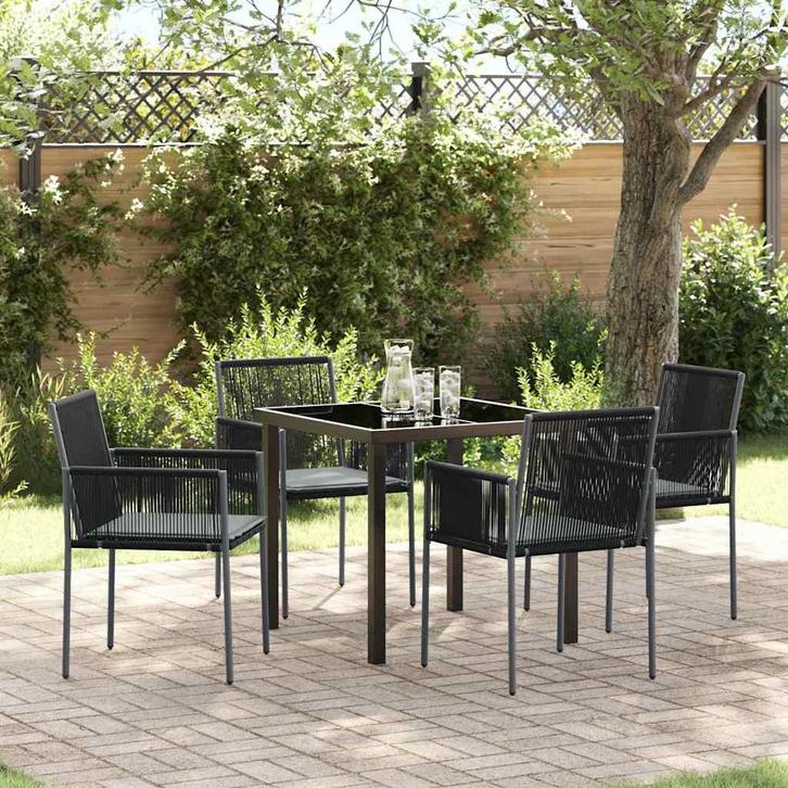 vidaXL Tuin Eettafel Set 5 pcs Zwart PE Riet, Tuin en Terras, Tuinsets en Loungesets, Nieuw, Verzenden