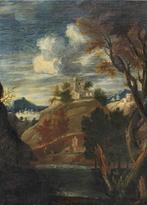 Scuola romana (XVIII) - Paesaggio con castello e montagne, Antiek en Kunst