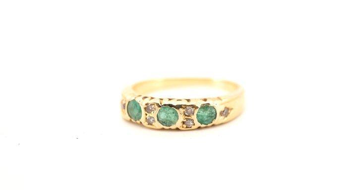 Ring - 19.2 kt. Geel goud Smaragd, Handtassen en Accessoires, Ringen