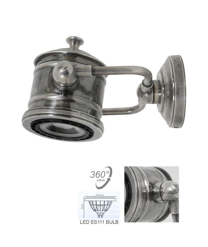 Wandlampen Messing Wandlamp Malibu Antiek Zilver, Huis en Inrichting, Lampen | Wandlampen, Verzenden