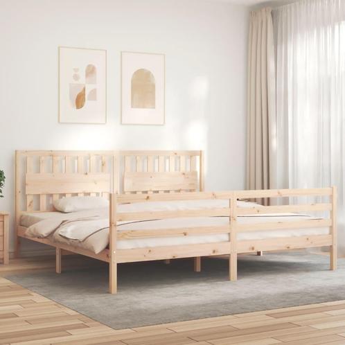 vidaXL Bedframe met hoofdbord massief hout 200x200 cm, Huis en Inrichting, Slaapkamer | Bedden, Nieuw, Verzenden