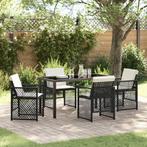 vidaXL 5-delige tuinset met kussens in zwart poly rattan, Tuin en Terras, Tuintafels, Verzenden, Nieuw