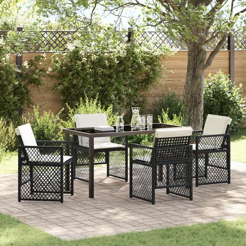 vidaXL 5-delige tuinset met kussens in zwart poly rattan, Tuin en Terras, Tuintafels, Nieuw, Verzenden