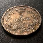 Servië. Milan Obrenovi IV. 2 Dinars 1875 / Scarce Dinara, Postzegels en Munten, Munten | Europa | Niet-Euromunten