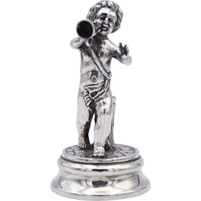 sculptuur, Niño tocando corneta - Rococó - 10.2 cm - .925, Antiek en Kunst, Antiek | Zilver en Goud