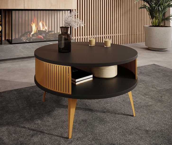 Meubella Salontafel rond zwart met goud 75cm | Metalen poten, Huis en Inrichting, Tafels | Salontafels, Nieuw, 50 tot 100 cm, Minder dan 50 cm