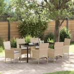 vidaXL Tuin Eettafel Set met kussen 7 pcs Beige poly rattan, Tuin en Terras, Verzenden, Nieuw