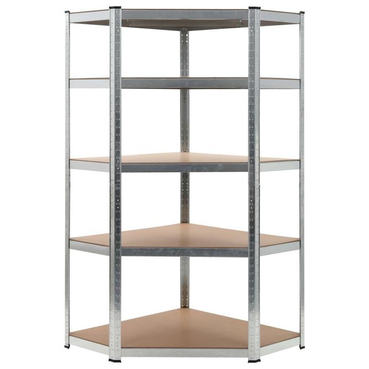 vidaXL Hoekrek 5-laags staal en bewerkt hout zilverkleurig, Huis en Inrichting, Kasten | Stellingkasten, Nieuw, Verzenden