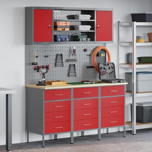 vidaXL 7-delige Werkbankset Rood Staal, Doe-het-zelf en Bouw, Werkbanken, Nieuw, Verzenden