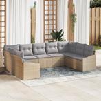 vidaXL 9-delige tuinbankset met kussens in beige poly rattan, Verzenden, Nieuw