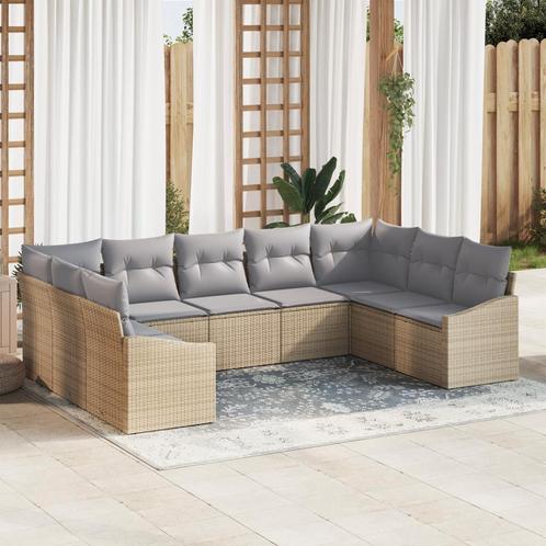 vidaXL 9-delige tuinbankset met kussens in beige poly rattan, Tuin en Terras, Tuinsets en Loungesets, Nieuw, Verzenden