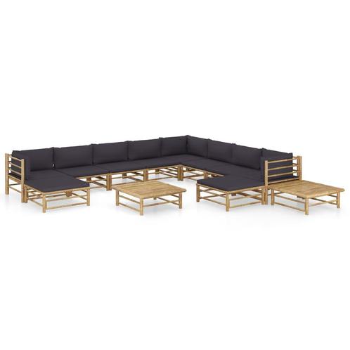 vidaXL 12-delige Loungeset met donkergrijze kussens bamboe, Jardin & Terrasse, Ensembles de jardin, Envoi