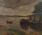 E.V. Hoeylandt (XIX-XX) - Avondstilte aan de rivier, Antiquités & Art, Art | Peinture | Classique