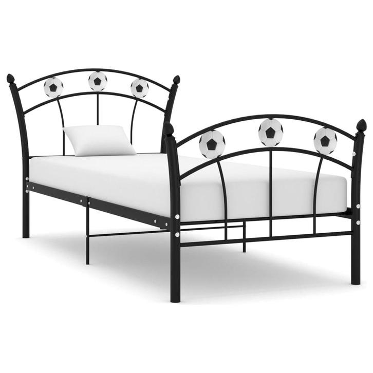vidaXL Bedframe met voetbaldesign metaal zwart 90x200 cm, Huis en Inrichting, Slaapkamer | Bedden, Nieuw, Verzenden