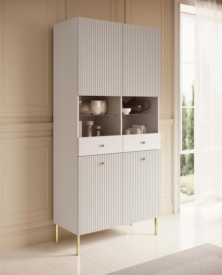 Meubella Vitrinekast Vermont wit 90cm, Huis en Inrichting, Kasten | Vitrinekasten, 25 tot 50 cm, Nieuw, 50 tot 100 cm, 150 tot 200 cm