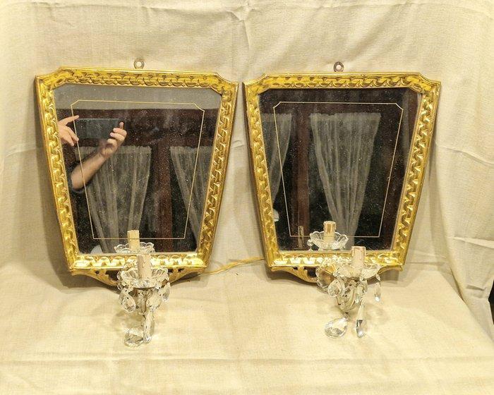 Coppia di Antichi Specchi con Portacandele in Vetro di, Antiek en Kunst, Antiek | Overige Antiek